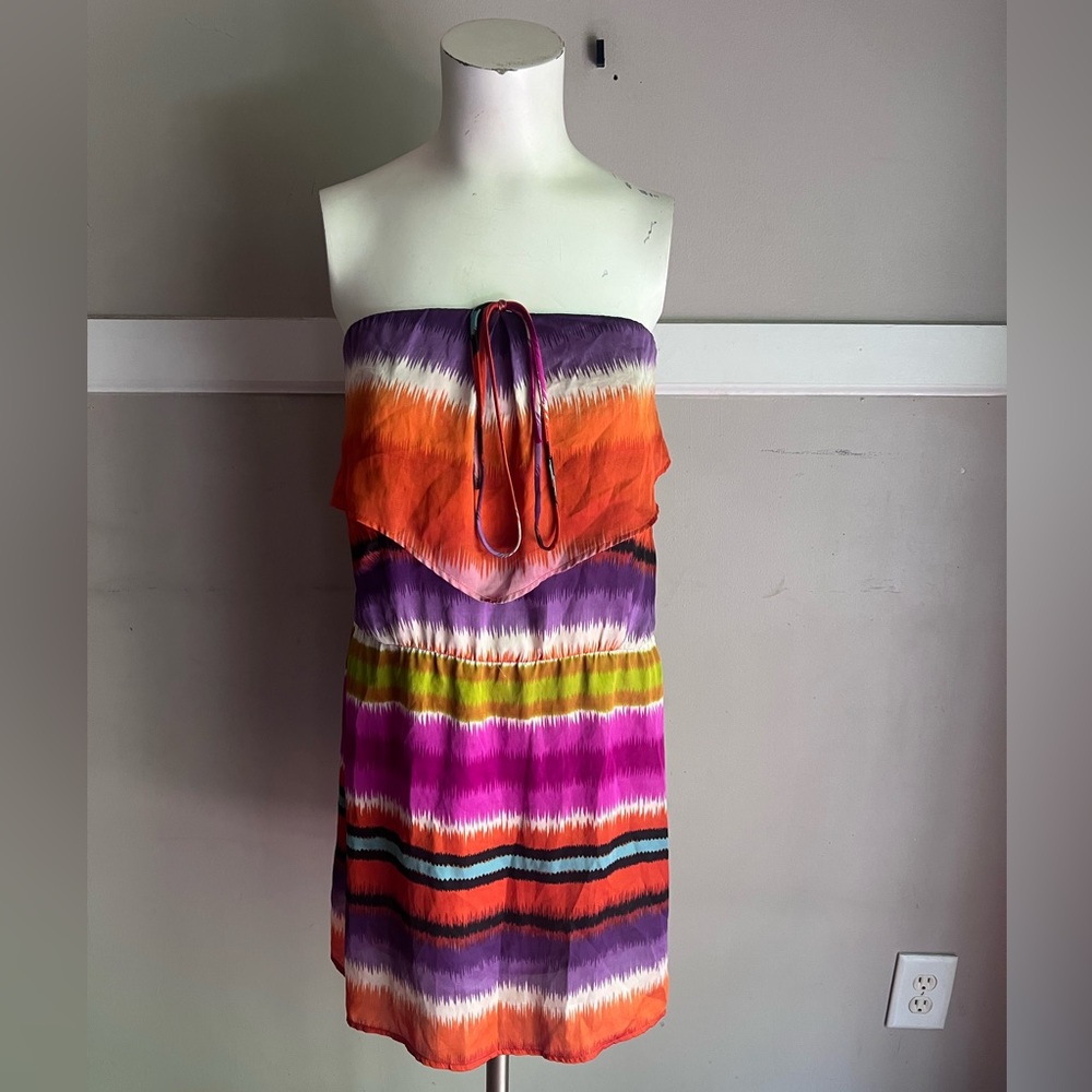 glam Strapless Multicolor Tie-Dye Dress — Orange, Purple, Pink